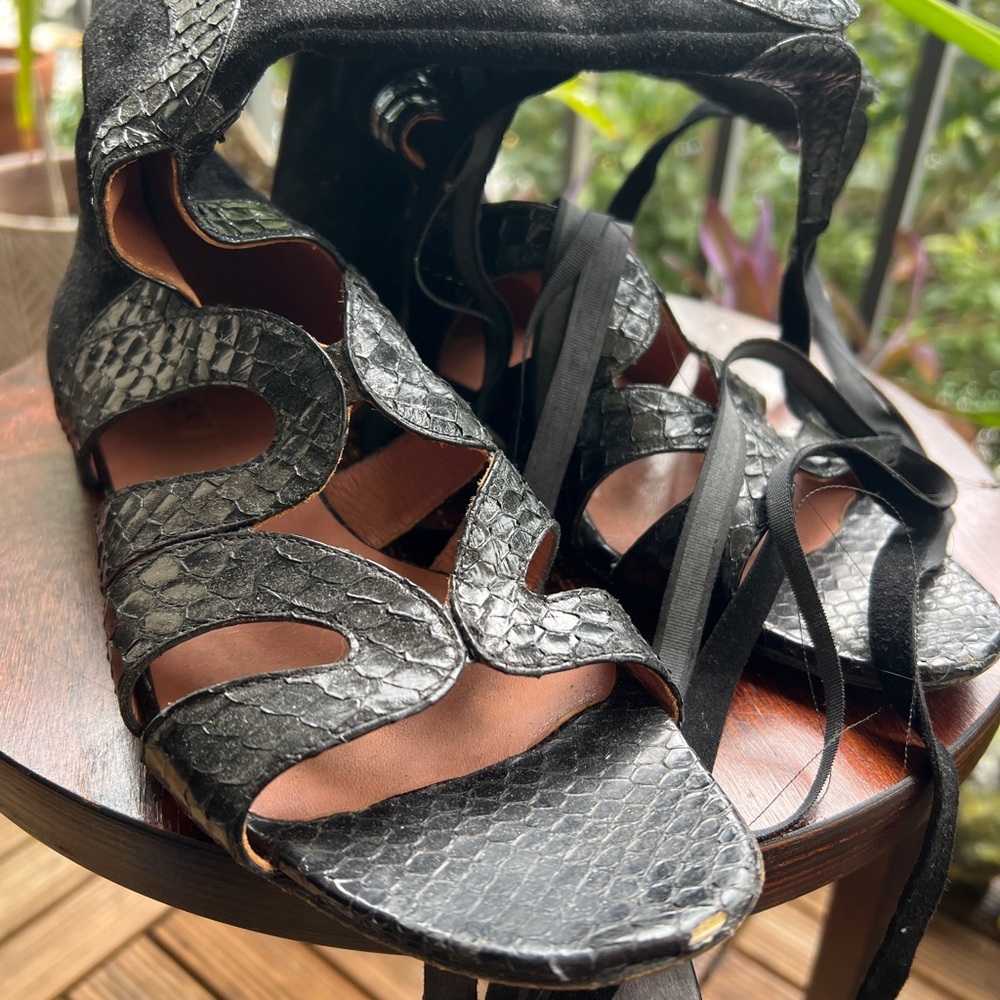 Alaia Black Snakeskin Sandals